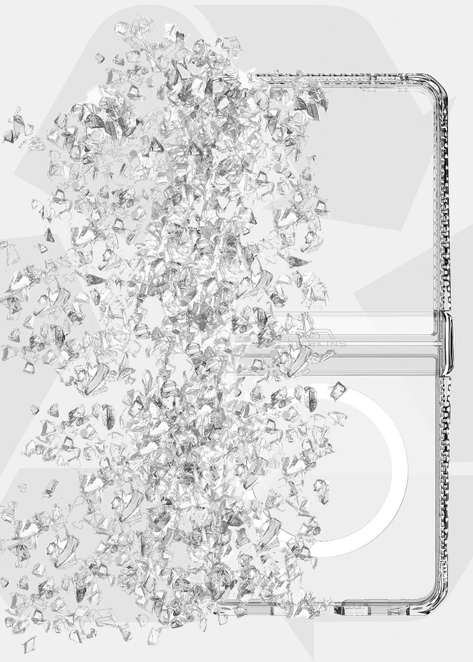 ITSKINS Samsung Galaxy Z Flip 8 case frame beside clear recycled material fragments