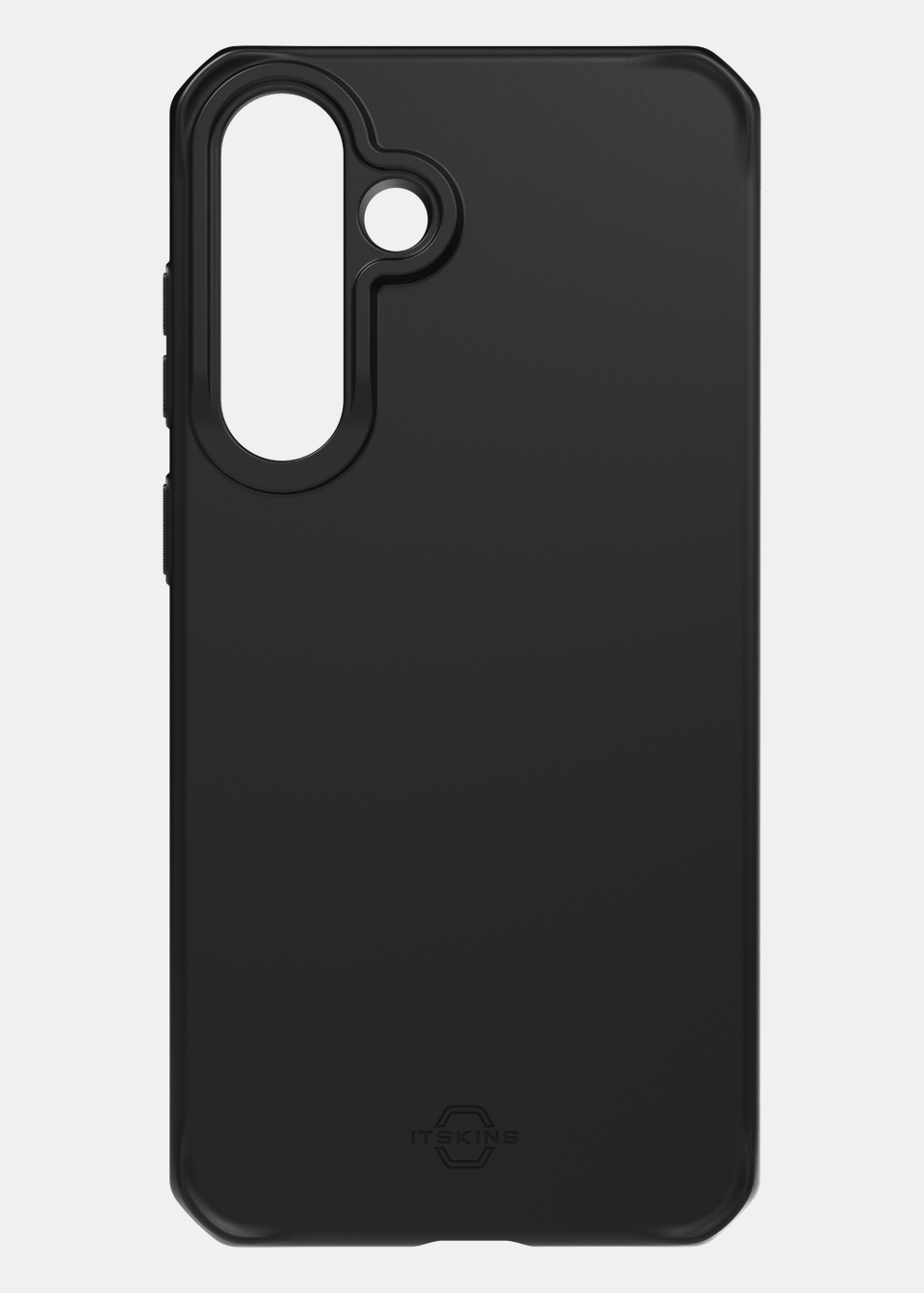 Back of the black ITSKINS SPECTRUM R BOLD case for Galaxy S26 FE, showing the camera cut-out and embossed ITSKINS logo